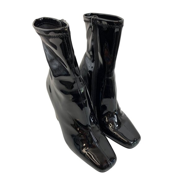 Steve Madden 6M  Lynden Black Patent Square Toe Ankle Boots Block Heels 8332 - Picture 6 of 9